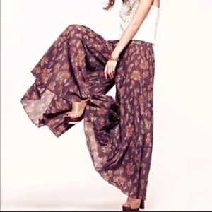 Free People Purple Floral Extra Wide Gauzy Pants